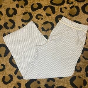 SALE!! Nine West blue white striped soft pants rope belt womens 14 wide leg cott